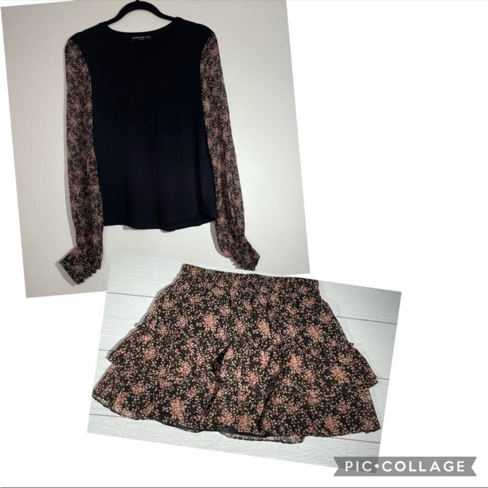 GENERATION LOVE Skirt Set Black and Floral Print Size Small NWOT